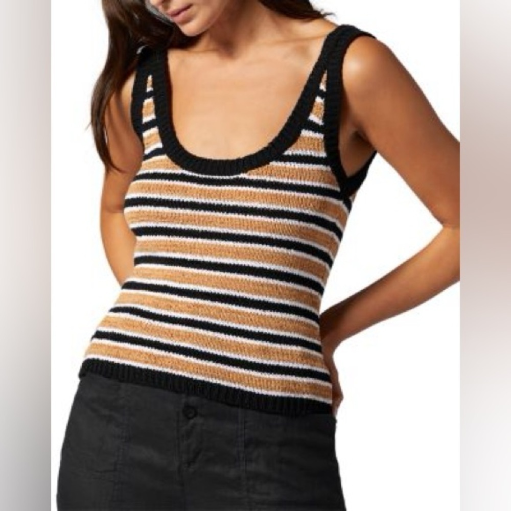 Joie Crochet Knit Tan Multicolor Tank Top